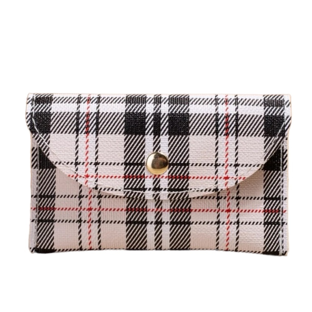 Mini Faux Leather Wallet in Vintage Plaid Style